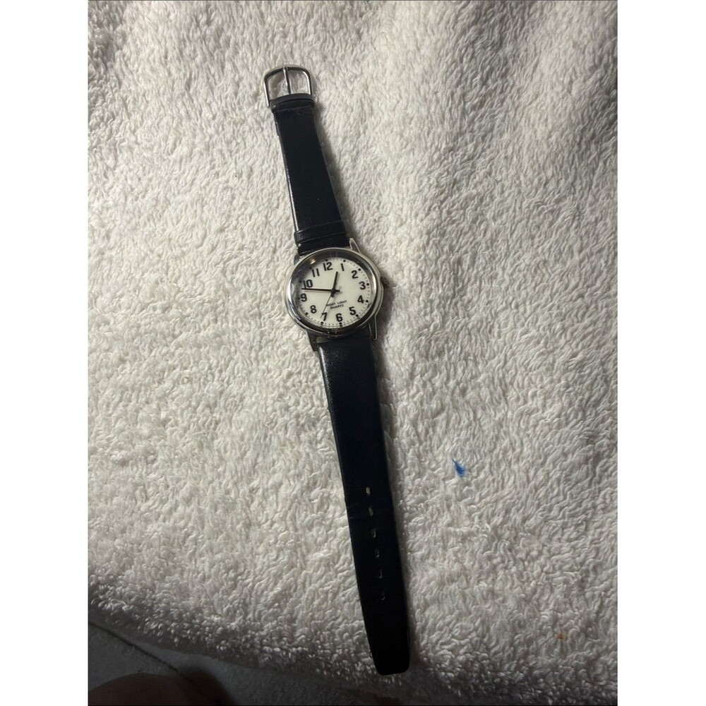 Men’s Black Leather Watch with Silver Case